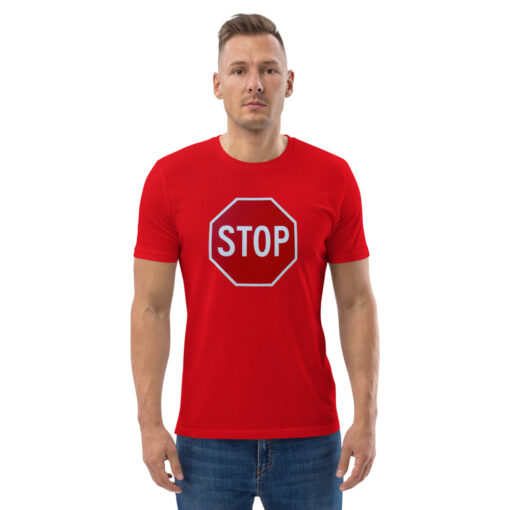 unisex organic cotton t shirt red front 2 626979a3e54b5