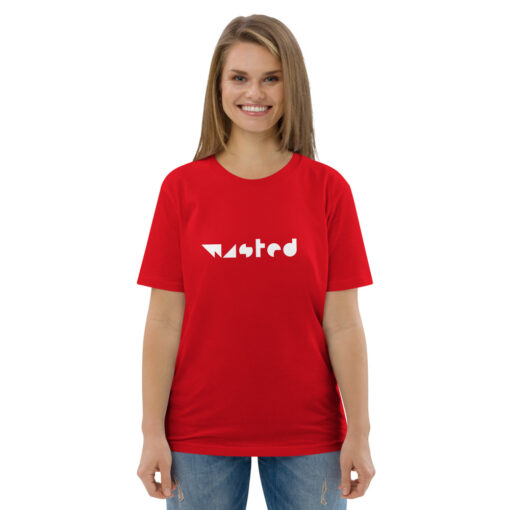unisex organic cotton t shirt red front 62682c6077333