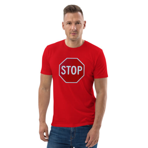 unisex organic cotton t shirt red front 626979a3e5bba