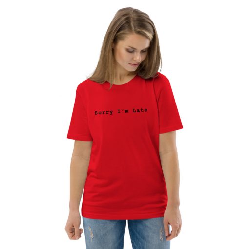 unisex organic cotton t shirt red front 2 6271556c0ec4e