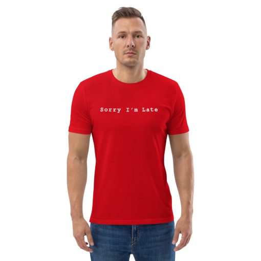 unisex organic cotton t shirt red front 2 627155b181475