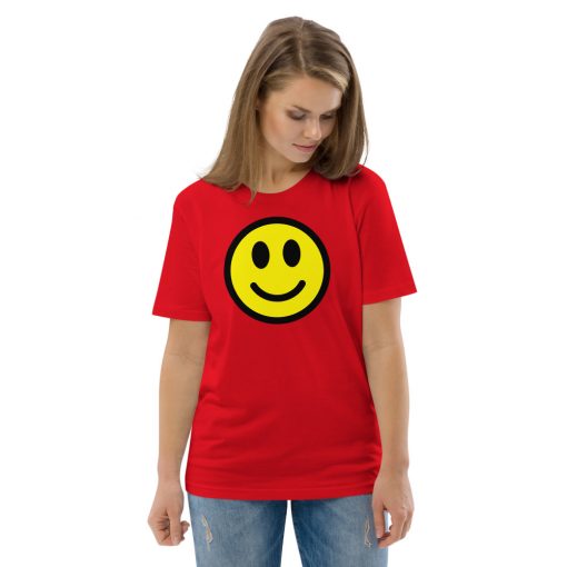 unisex organic cotton t shirt red front 2 6279c5e23ed83
