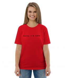 unisex organic cotton t shirt red front 6271556c0ea8b