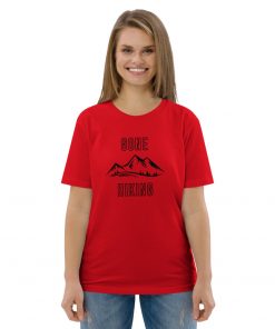 unisex organic cotton t shirt red front 6275e68374f0b