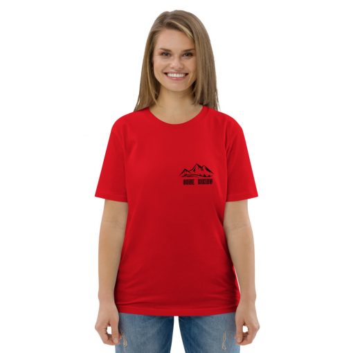 unisex organic cotton t shirt red front 6275e748d3c63
