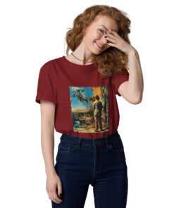 unisex organic cotton t shirt burgundy front 662d59d3a3da9
